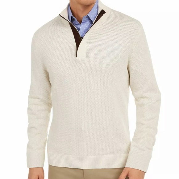 TASSO ELBA Sesame Heather Beige Knit Quarter Zip Pullover Sweater NEW Small - Picture 1 of 1